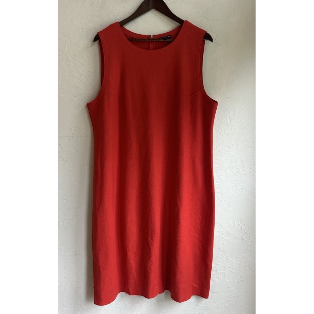 Eileen Fisher Boiled Wool Lantern‎ Midi Dress XL Poppy Red Minimalist Luxury